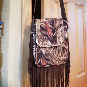 Crossbody camouflage purse with fringe